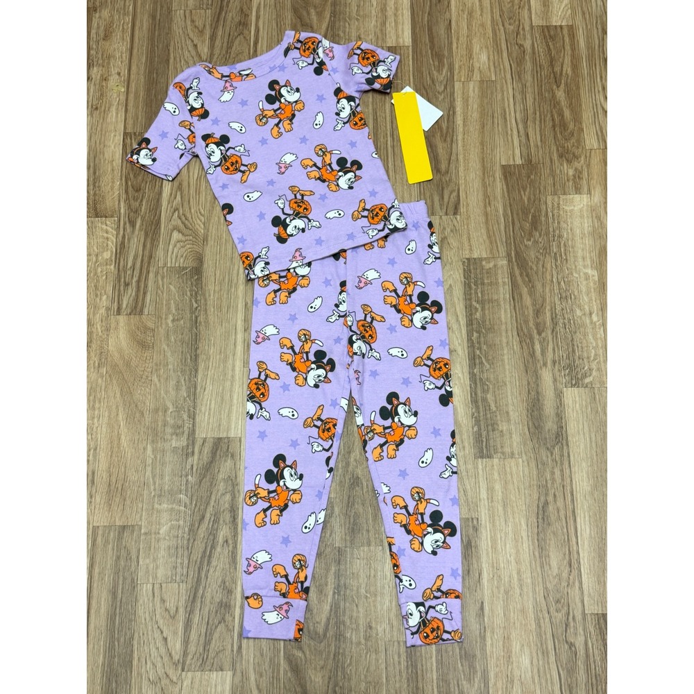 Disney Mickey Mouse Halloween Pajamas Set Purple Pumpkin Ghost Kids Size 6 NWT